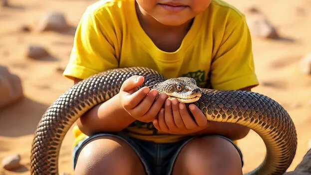 A one-year-old boy in India cut a cobra snake into two pieces with his teeth