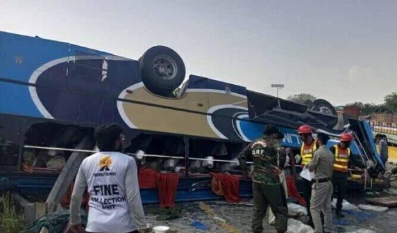 collision between passenger bus and trailer