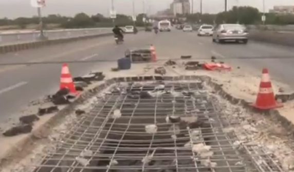 Another pothole on Natha Khan Bridge