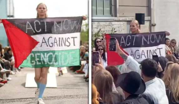 Model raises Palestinian flag during catwalk, protests Israeli aggression