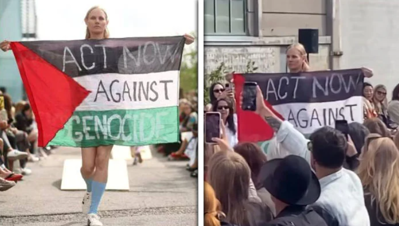Model raises Palestinian flag during catwalk, protests Israeli aggression