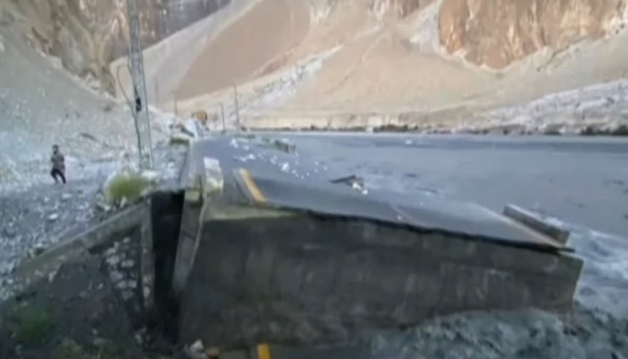 Part of the Karakoram Highway was washed away due to rising water