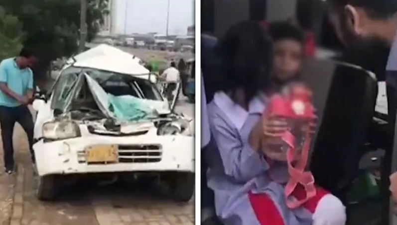 Girl injured after truck hits car on Jam Sadiq Bridge in Karachi