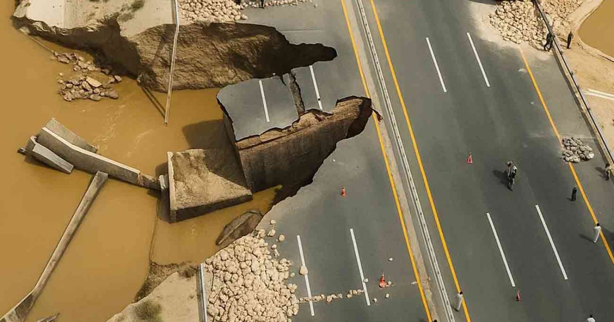 M5 motorway at Jalalpur Pirwala was washed away by floods