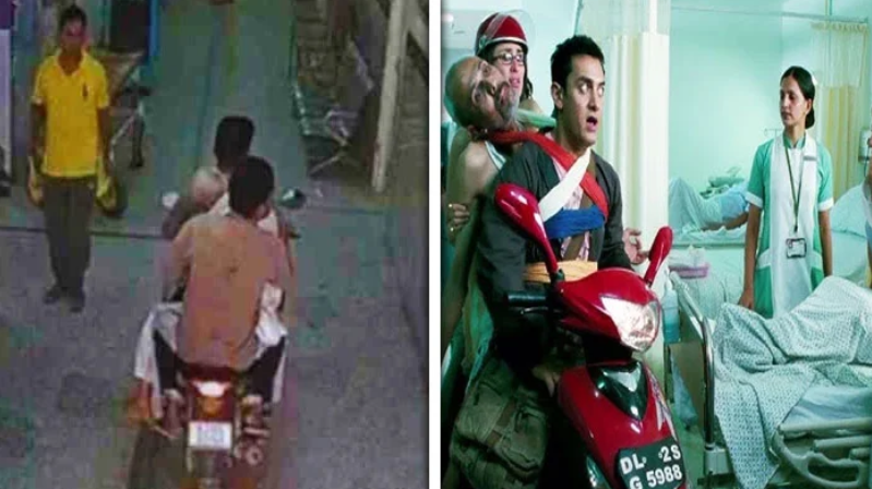Movie scene becomes reality; young man saves elderly man's life on motorcycle