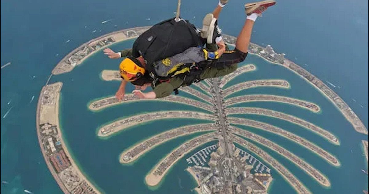 skydiving from a height of 13,000 feet