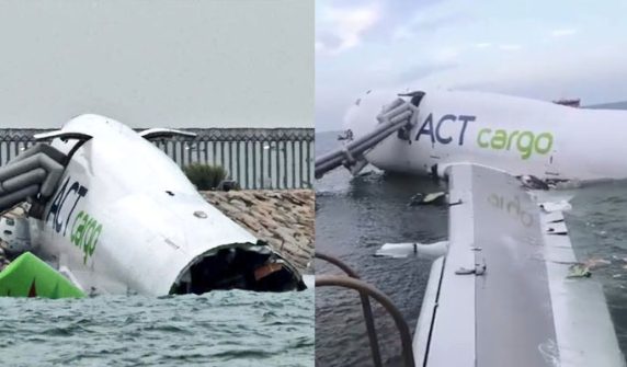 Cargo plane skids off runway