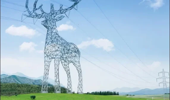 Electricity poles transformed into giant animals