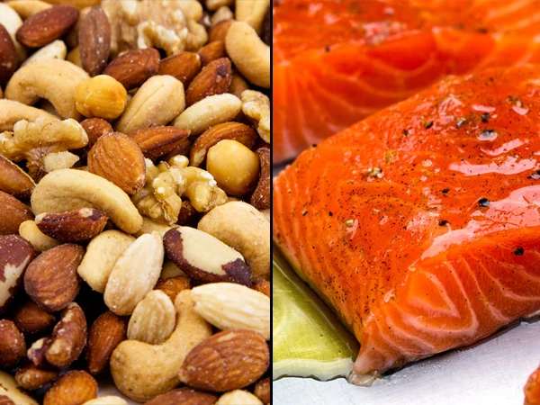 Which disease can fish and dried fruits reduce the risk of?