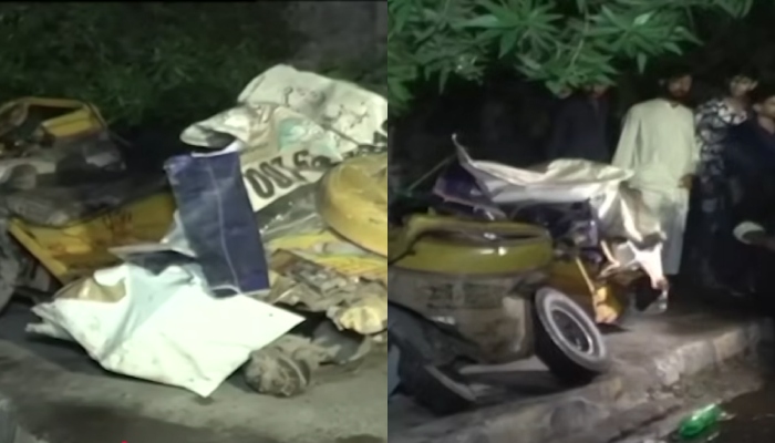 Truck loaded with bottles overturns on rickshaw in Lahore