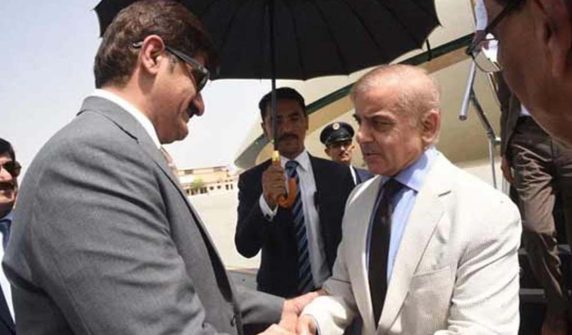Prime Minister Shehbaz Sharif arrives in Karachi on a one-day visit