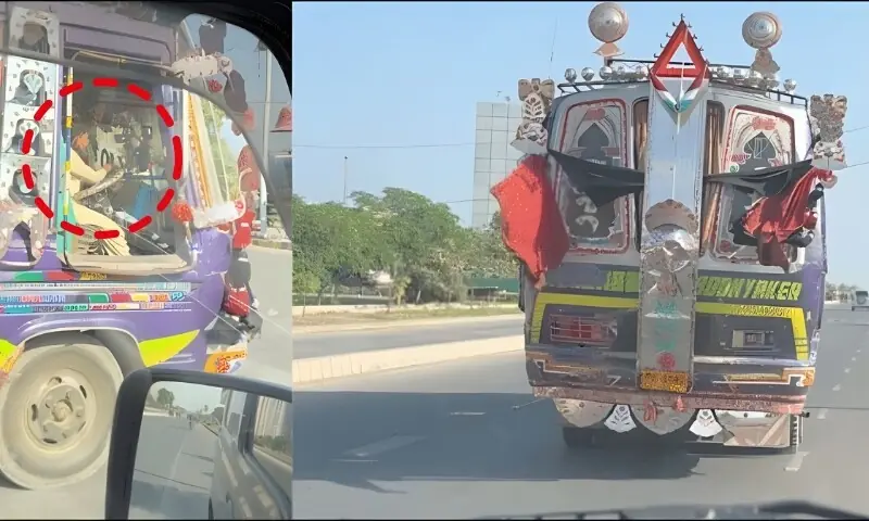 A minor boy was issued a challan of Rs 50,000 for driving a bus in Karachi.