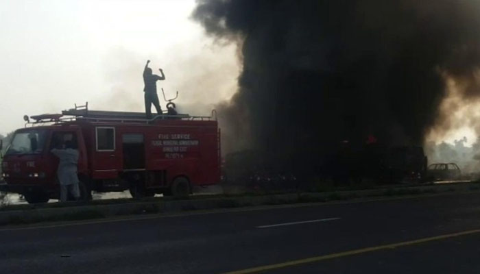 Oil tanker and coal truck caught fire at Zhob truck depot