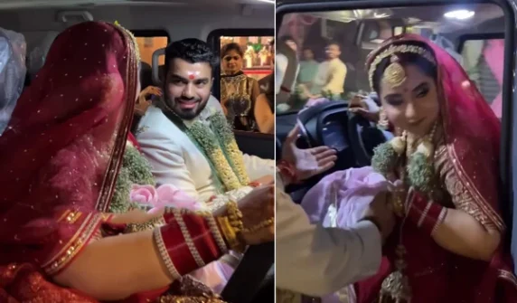 Driving in a wedding lehenga during the bride's departure