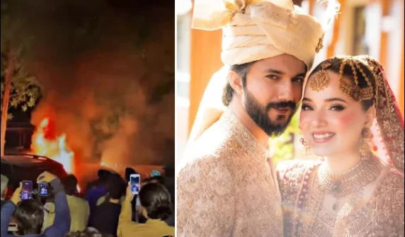 Accident at Rebecca Khan's wedding, car catches fire