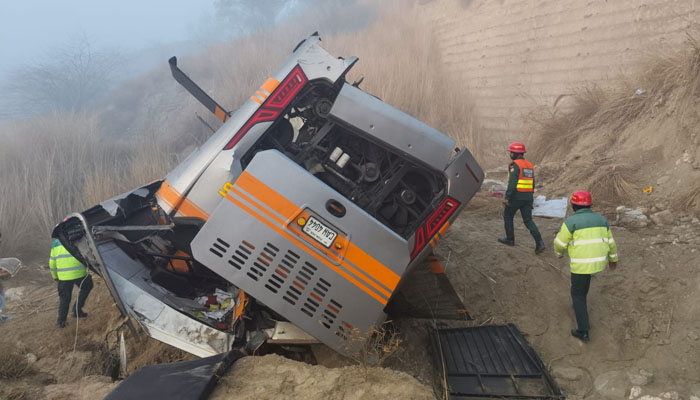 Passenger bus falls into ravine in Chakwal