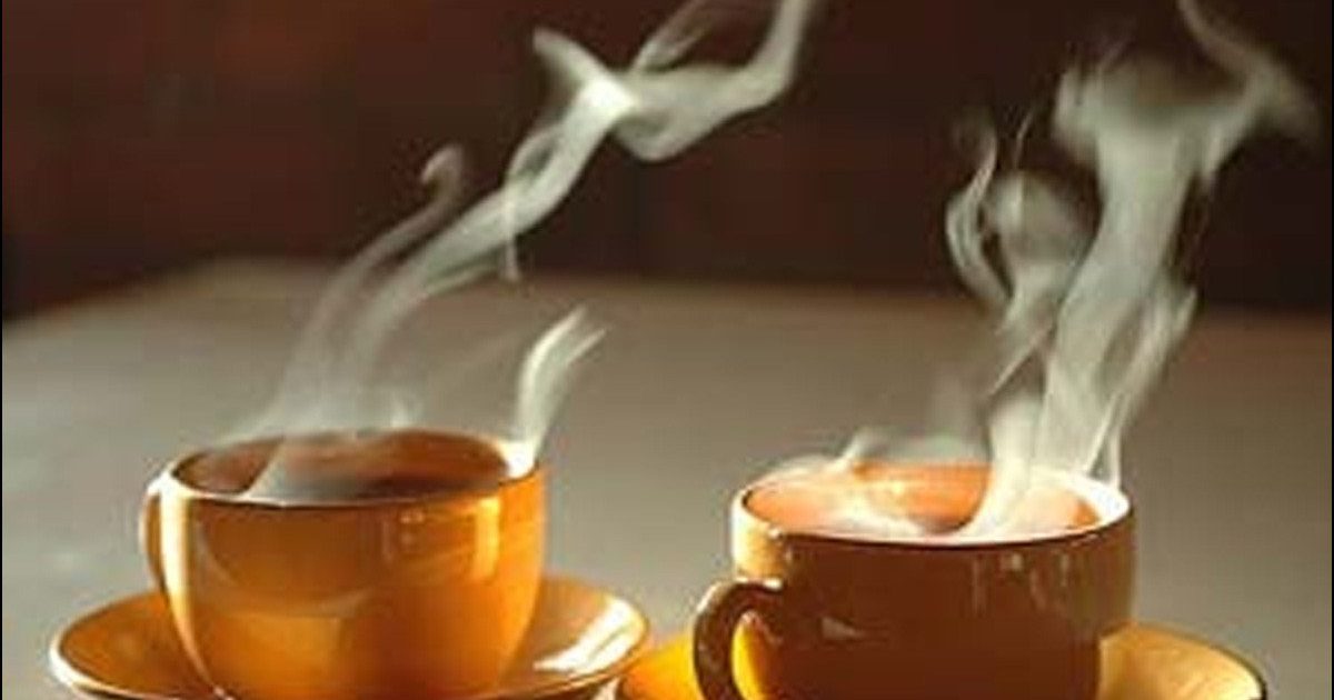 Very hot tea and coffee