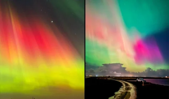 America and Europe lit up with intense flames emitted from the sun