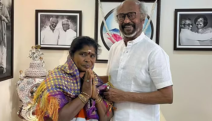 Indian actor Rajinikanth gifts gold chain to cleaning lady