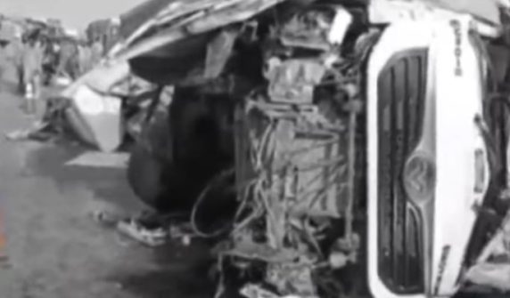 Several vehicles, including an oil tanker and a bus