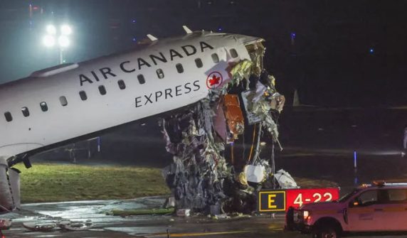 Canadian Airlines plane collides with fire truck while landing at New York airport