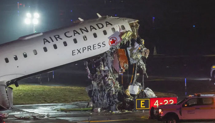 Canadian Airlines plane collides with fire truck while landing at New York airport