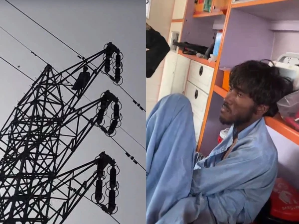 A man climbed onto a high-tension electricity pole