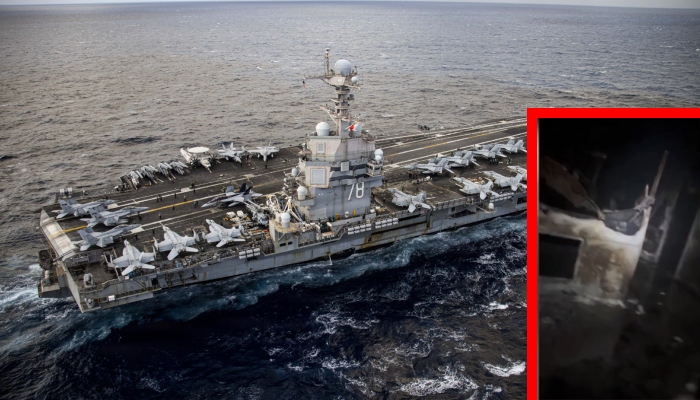 Video emerges of damage caused by fire on US aircraft carrier during war with Iran