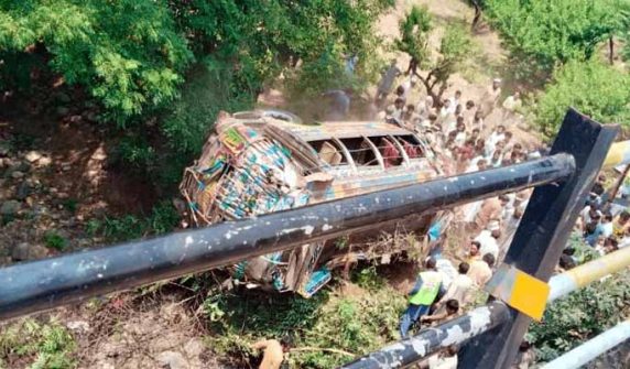 School bus carrying female students falls into a ditch