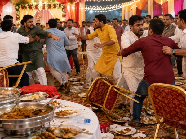Fists flew at a wedding ceremony after chicken was served instead of mutton