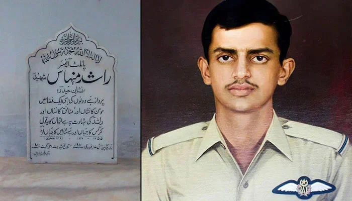 پاک فضائیہ کے جانباز ہیرو پائلٹ افسر راشد منہاس شہید (نشانِ حیدر) کا آج 55 واں یومِ شہادت منایا جارہا ہے۔ چیف آف ڈیفنس فورسز فیلڈ مارشل عاصم منیر کا راشد منہاش شہید کو خراج عقیدت، پاک بحریہ اور پاک فضائیہ کے سربراہان اور مسلح افواج نے بھی شہید کو خراج عقیدت پیش کیا۔ آئی ایس پی آر کے مطابق 1971 میں غیر معمولی صورتحال میں راشد منہاس نے پاکستان کی خودمختاری اور وقار کے تحفظ کے لیے اپنی جان کا نذرانہ پیش کیا۔ راشد منہاس شہید کی لازوال قربانی اور روشن میراث قوم اور مسلح افواج کے لیے ہمیشہ مشعلِ راہ رہے گی۔ پائلٹ افسر راشد منہاس شہید نے 20 اگست 1971ء کو جام شہادت نوش کیا، وہ معمول کی ٹریننگ فلائٹ کے لیے جہاز میں سوار ہوئے تو بنگالی انسٹرکٹر نے زبردستی جہاز کا کنٹرول سنبھال لیا۔ پائلٹ افسر راشد منہاس شہید نے جہاز کا رُخ موڑنے کے لیے مزاحمت کی اور جہاز کا رُخ زمین کی جانب موڑ دیا اور انسٹرکٹر کی لاکھ کوشش کے باوجود جہاز بھارتی سرحد سے 32 میل کی دوری پر تباہ کر دیا۔ Rashid Minhas (Nishan-e-Haider) — 55th Martyrdom Anniversary Today