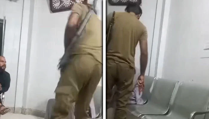 A police official from the Gujar Khan police station struck a citizen in the face with a slipper