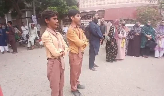 Students protest against the sealing of a Delhi government school
