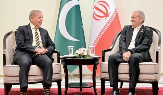 Meeting between Prime Minister Shehbaz Sharif and Iranian President Masoud Pezeshkian in Bishkek.