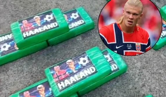 Large quantity of cocaine seized from packets bearing Erling Haaland's image.