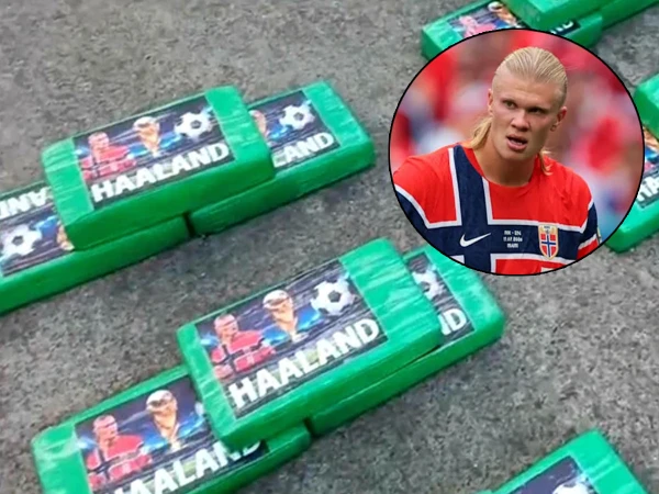 Large quantity of cocaine seized from packets bearing Erling Haaland's image.