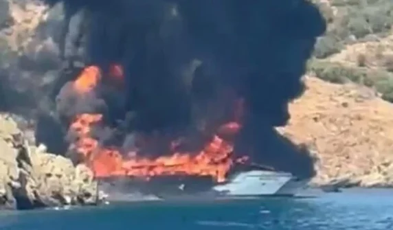 Fire breaks out on a boat packed with tourists in Turkey.