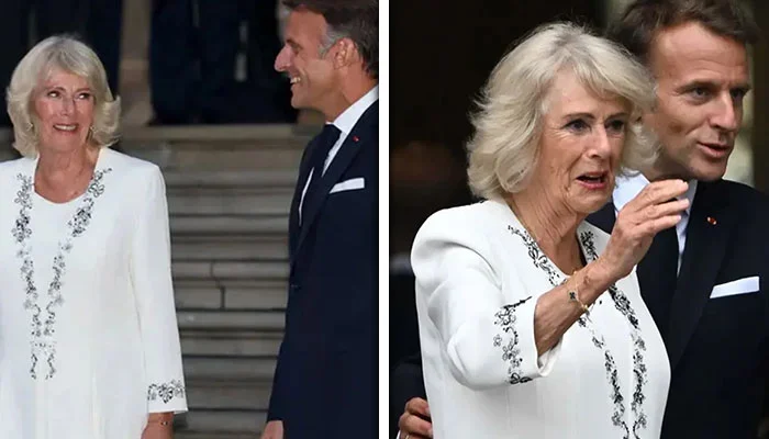 British Queen Camilla’s cordial meeting with French President Macron and his wife draws attention.