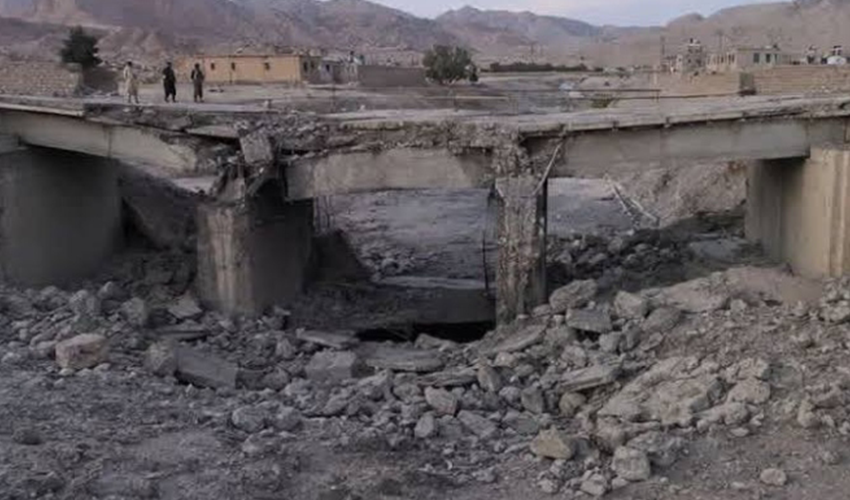 Two connecting bridges on the Quetta-Karachi National Highway destroyed by blasts.